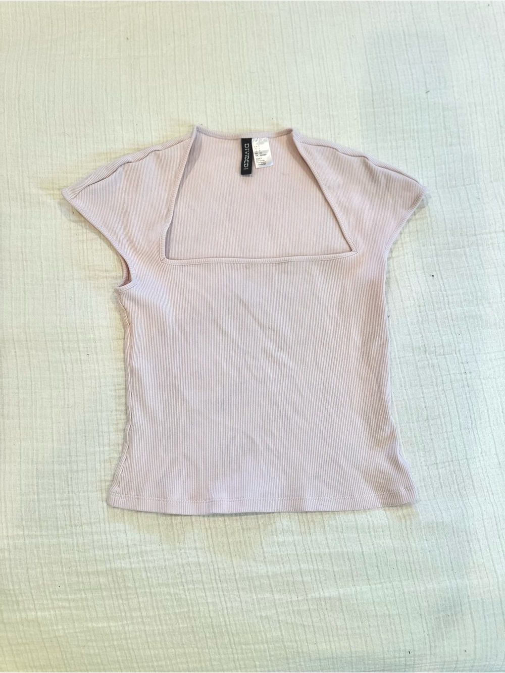 H&M Lilac Ribbed Square Neck Cap Sleeve Top